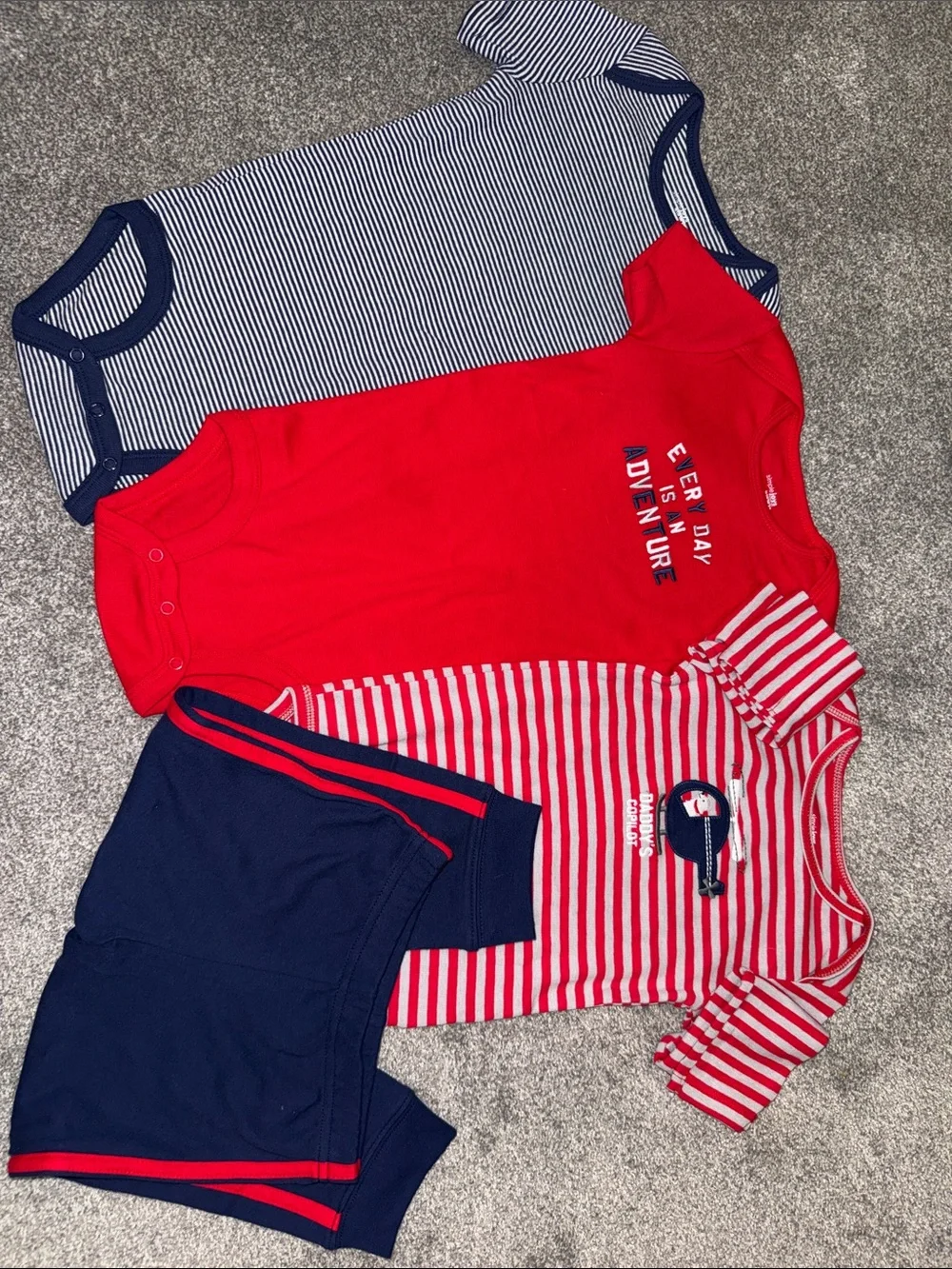 Carters Baby 3-Piece Red & Navy Bodysuit and Shorts Set